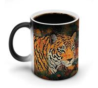 KOAYUBFC Coffee Mug 11 Oz Tiger Botanical Print Color Changing Mugs, Heat Changing Coffee Mugs with Handle, Heat Sensitive Magic Mug for Women Men Funny Ceramic Cup for Tea Latte Milk Cocoa