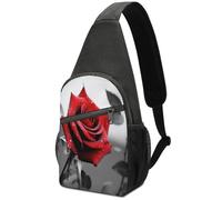 KOAYUBFC Cross Body Bag Sling Backpack Casual Pouch Asgens Crossbody Sports Chest Bags Black And White Red Rose Tactical Chest Bag Suitable for Hiking Cycling Running Shopping And More Unisex