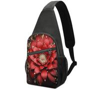 KOAYUBFC Cross Body Bag Sling Backpack Casual Pouch Asgens Crossbody Sports Chest Bags Red Gold Flower Tactical Chest Bag Suitable for Hiking Cycling Running Shopping And More Unisex