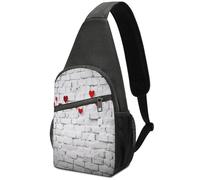 KOAYUBFC Cross Body Bag Sling Backpack Casual Pouch Asgens Crossbody Sports Chest Bags Red Hearts on White Brick Wall Tactical Chest Bag Suitable for Hiking Cycling Running Shopping And More Unisex