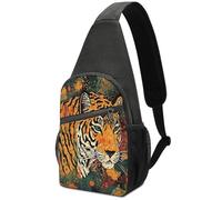 KOAYUBFC Cross Body Bag Sling Backpack Casual Pouch Asgens Crossbody Sports Chest Bags Tiger Botanical Print Tactical Chest Bag Suitable for Hiking Cycling Running Shopping And More Unisex