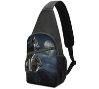 KOAYUBFC Cross Body Bag Sling Backpack Casual Pouch Asgens Crossbody Sports Chest Bags Wolves In The Moonlight Tactical Chest Bag Suitable for Hiking Cycling Running Shopping And More Unisex