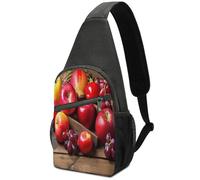 KOAYUBFC Crossbody Bags for Women Men，Chest Bag Daypack Crossbody Fruits on Wood Outdoor Sports Chests Bag Suitable for Hiking Running Cycling And Shopping