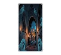 KOAYUBFC Curtain Ghost Castle Door Window Curtains Suitable for Office Bedroom Window Outdoor Decoration Banner Door Curtains