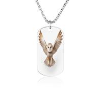 KOAYUBFC Custom A Barn Owl Dog Tag Necklace 23.6" Chain Personalized Photo Pendant for Men Women Stainless Steel Memorial Picture Couple Necklace Jewelry Keepsake Bereavement Sympathy Gifts