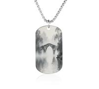 KOAYUBFC Custom Ancient Stone Bridge Dog Tag Necklace 23.6" Chain Personalized Photo Pendant for Men Women Stainless Steel Memorial Picture Couple Necklace Jewelry Keepsake Bereavement Sympathy Gifts