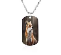 KOAYUBFC Custom Animal Fox Pattern Dog Tag Necklace 23.6" Chain Personalized Photo Pendant for Men Women Stainless Steel Memorial Picture Couple Necklace Jewelry Keepsake Bereavement Sympathy Gifts