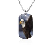 KOAYUBFC Custom Animals Bald Eagle Dog Tag Necklace 23.6" Chain Personalized Photo Pendant for Men Women Stainless Steel Memorial Picture Couple Necklace Jewelry Keepsake Bereavement Sympathy Gifts