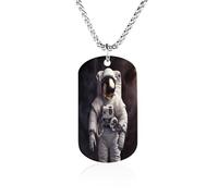 KOAYUBFC Custom Astronaut Dog Tag Necklace 23.6" Chain Personalized Photo Pendant for Men Women Stainless Steel Memorial Picture Couple Necklace Jewelry Keepsake Bereavement Sympathy Gifts