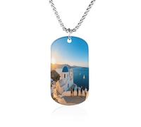 KOAYUBFC Custom Blue-domed Churches Dog Tag Necklace 23.6" Chain Personalized Photo Pendant for Men Women Stainless Steel Memorial Picture Couple Necklace Jewelry Keepsake Bereavement Sympathy Gifts