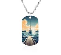 KOAYUBFC Custom Boat Seascape Theme Dog Tag Necklace 23.6" Chain Personalized Photo Pendant for Men Women Stainless Steel Memorial Picture Couple Necklace Jewelry Keepsake Bereavement Sympathy Gifts