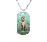 KOAYUBFC Custom Cartoon Cute Otter Dog Tag Necklace 23.6" Chain Personalized Photo Pendant for Men Women Stainless Steel Memorial Picture Couple Necklace Jewelry Keepsake Bereavement Sympathy Gifts