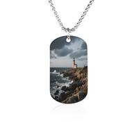 KOAYUBFC Custom Coast And Lighthouse Dog Tag Necklace 23.6" Chain Personalized Photo Pendant for Men Women Stainless Steel Memorial Picture Couple Necklace Jewelry Keepsake Bereavement Sympathy Gifts