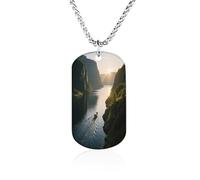 KOAYUBFC Custom Fjord Under The Sun Dog Tag Necklace 23.6" Chain Personalized Photo Pendant for Men Women Stainless Steel Memorial Picture Couple Necklace Jewelry Keepsake Bereavement Sympathy Gifts