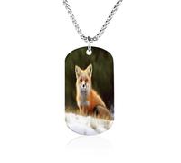 KOAYUBFC Custom Funny Fox Dog Tag Necklace 23.6" Chain Personalized Photo Pendant for Men Women Stainless Steel Memorial Picture Couple Necklace Jewelry Keepsake Bereavement Sympathy Gifts
