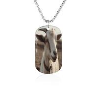 KOAYUBFC Custom Goat on Hillside Dog Tag Necklace 23.6" Chain Personalized Photo Pendant for Men Women Stainless Steel Memorial Picture Couple Necklace Jewelry Keepsake Bereavement Sympathy Gifts