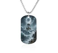 KOAYUBFC Custom Island on The Sea Dog Tag Necklace 23.6" Chain Personalized Photo Pendant for Men Women Stainless Steel Memorial Picture Couple Necklace Jewelry Keepsake Bereavement Sympathy Gifts