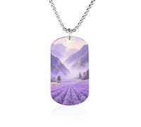 KOAYUBFC Custom Lavender Valley Dog Tag Necklace 23.6" Chain Personalized Photo Pendant for Men Women Stainless Steel Memorial Picture Couple Necklace Jewelry Keepsake Bereavement Sympathy Gifts