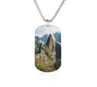 KOAYUBFC Custom Machu Picchu Ruins Dog Tag Necklace 23.6" Chain Personalized Photo Pendant for Men Women Stainless Steel Memorial Picture Couple Necklace Jewelry Keepsake Bereavement Sympathy Gifts