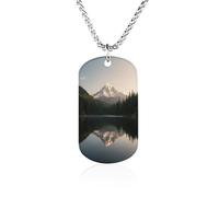 KOAYUBFC Custom Mount Rainier Lake Dog Tag Necklace 23.6" Chain Personalized Photo Pendant for Men Women Stainless Steel Memorial Picture Couple Necklace Jewelry Keepsake Bereavement Sympathy Gifts