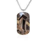 KOAYUBFC Custom Old Ancient Outhouse Dog Tag Necklace 23.6" Chain Personalized Photo Pendant for Men Women Stainless Steel Memorial Picture Couple Necklace Jewelry Keepsake Bereavement Sympathy Gifts