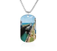 KOAYUBFC Custom Panama Canal Locks Dog Tag Necklace 23.6" Chain Personalized Photo Pendant for Men Women Stainless Steel Memorial Picture Couple Necklace Jewelry Keepsake Bereavement Sympathy Gifts
