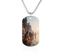 KOAYUBFC Custom Prayer at The Ganges Dog Tag Necklace 23.6" Chain Personalized Photo Pendant for Men Women Stainless Steel Memorial Picture Couple Necklace Jewelry Keepsake Bereavement Sympathy Gifts