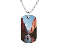 KOAYUBFC Custom Red Canyon River Dog Tag Necklace 23.6" Chain Personalized Photo Pendant for Men Women Stainless Steel Memorial Picture Couple Necklace Jewelry Keepsake Bereavement Sympathy Gifts