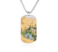 KOAYUBFC Custom Sahara Desert Oasis Dog Tag Necklace 23.6" Chain Personalized Photo Pendant for Men Women Stainless Steel Memorial Picture Couple Necklace Jewelry Keepsake Bereavement Sympathy Gifts