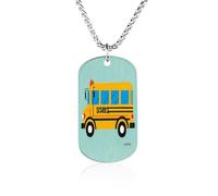 KOAYUBFC Custom School Bus Dog Tag Necklace 23.6" Chain Personalized Photo Pendant for Men Women Stainless Steel Memorial Picture Couple Necklace Jewelry Keepsake Bereavement Sympathy Gifts