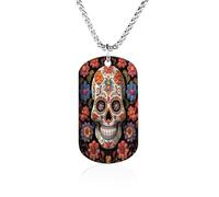 KOAYUBFC Custom Sugar Skulls Dog Tag Necklace 23.6" Chain Personalized Photo Pendant for Men Women Stainless Steel Memorial Picture Couple Necklace Jewelry Keepsake Bereavement Sympathy Gifts