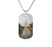 KOAYUBFC Custom Taj Mahal Gardens Dog Tag Necklace 23.6" Chain Personalized Photo Pendant for Men Women Stainless Steel Memorial Picture Couple Necklace Jewelry Keepsake Bereavement Sympathy Gifts