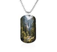 KOAYUBFC Custom Waterfall And Valley Dog Tag Necklace 23.6" Chain Personalized Photo Pendant for Men Women Stainless Steel Memorial Picture Couple Necklace Jewelry Keepsake Bereavement Sympathy Gifts
