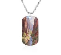 KOAYUBFC Custom Zion National Park Dog Tag Necklace 23.6" Chain Personalized Photo Pendant for Men Women Stainless Steel Memorial Picture Couple Necklace Jewelry Keepsake Bereavement Sympathy Gifts