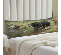 KOAYUBFC Decorative Black Bears Fishing in The Stream Body Pillow Cover 135x48 Long Pillow Cases with Zipper Boho Pillow Protector Soft & Breathable Pillowcase for Bed Sofa Couch Bedroom