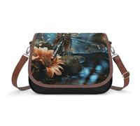 KOAYUBFC Dragonfly Flying on The Pond Crossbody Bags for Women Removable Straps And Zipper Closure Leather Shoulder Bags Womens Handbags Clutch Purse