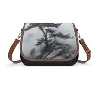KOAYUBFC Foggy Mountain Pine Tree Crossbody Bags for Women Removable Straps And Zipper Closure Leather Shoulder Bags Womens Handbags Clutch Purse