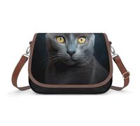 KOAYUBFC Gray Cat Stares Crossbody Bags for Women Removable Straps And Zipper Closure Leather Shoulder Bags Womens Handbags Clutch Purse