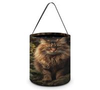 KOAYUBFC Halloween Candy Bucket Depict A Cat Sitting in Bush Trick Or Treat Bags Halloween Candy Tote Bag with Handles Reusable Candy Baskets for Halloweens Party Supplies Favors Gift Bags