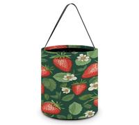 KOAYUBFC Halloween Candy Bucket Depict A Fresh Strawberries and Leaves Trick Or Treat Bags Halloween Candy Tote Bag with Handles Reusable Candy Baskets for Halloweens Party Supplies Favors Gift Bags
