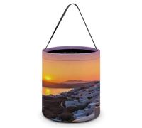 KOAYUBFC Halloween Candy Bucket Depict A Greece Island Sunset Landscape Trick Or Treat Bags Halloween Candy Tote Bag with Handles Reusable Candy Baskets for Halloweens Party Supplies Favors Gift Bags