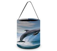 KOAYUBFC Halloween Candy Bucket Depict A Jumping Up Dolphins Trick Or Treat Bags Halloween Candy Tote Bag with Handles Reusable Candy Baskets for Halloweens Party Supplies Favors Gift Bags