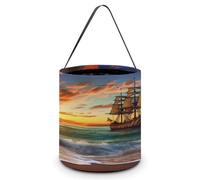 KOAYUBFC Halloween Candy Bucket Depict A Pirate Ship in The Sunset Trick Or Treat Bags Halloween Candy Tote Bag with Handles Reusable Candy Baskets for Halloweens Party Supplies Favors Gift Bags