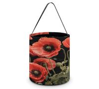 KOAYUBFC Halloween Candy Bucket Depict A Red Poppy Flowers Leaves Trick Or Treat Bags Halloween Candy Tote Bag with Handles Reusable Candy Baskets for Halloweens Party Supplies Favors Gift Bags