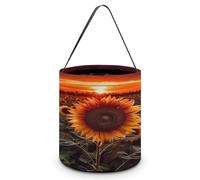 KOAYUBFC Halloween Candy Bucket Depict A Sunset Sunflower Trick Or Treat Bags Halloween Candy Tote Bag with Handles Reusable Candy Baskets for Halloweens Party Supplies Favors Gift Bags