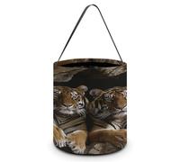 KOAYUBFC Halloween Candy Bucket Depict A Tiger in Cave Trick Or Treat Bags Halloween Candy Tote Bag with Handles Reusable Candy Baskets for Halloweens Party Supplies Favors Gift Bags
