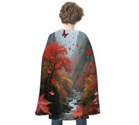 KOAYUBFC Halloween Canyon Autumn Wind Red-leaf Forest Cloak Reversible Cape Costume for Masquerade Halloween Cosplay Birthday Party Decoration