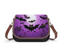 KOAYUBFC Halloween Flying Purple Bats Crossbody Bags for Women Removable Straps And Zipper Closure Leather Shoulder Bags Womens Handbags Clutch Purse