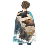 KOAYUBFC Halloween Sea Lions on The Reefs Cloak Reversible Cape Costume for Masquerade Halloween Cosplay Birthday Party Decoration