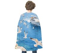 KOAYUBFC Halloween Seagulls Chasing Boats Cloak Reversible Cape Costume for Masquerade Halloween Cosplay Birthday Party Decoration